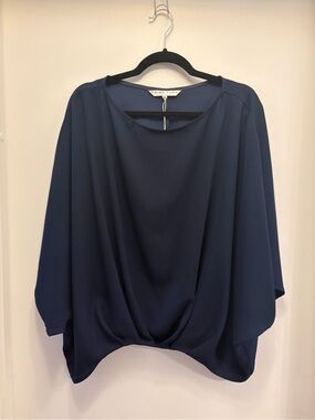 Trina Turk Navy Blue Oversized Dolman Sleeve Top Women's XL Tags Attached